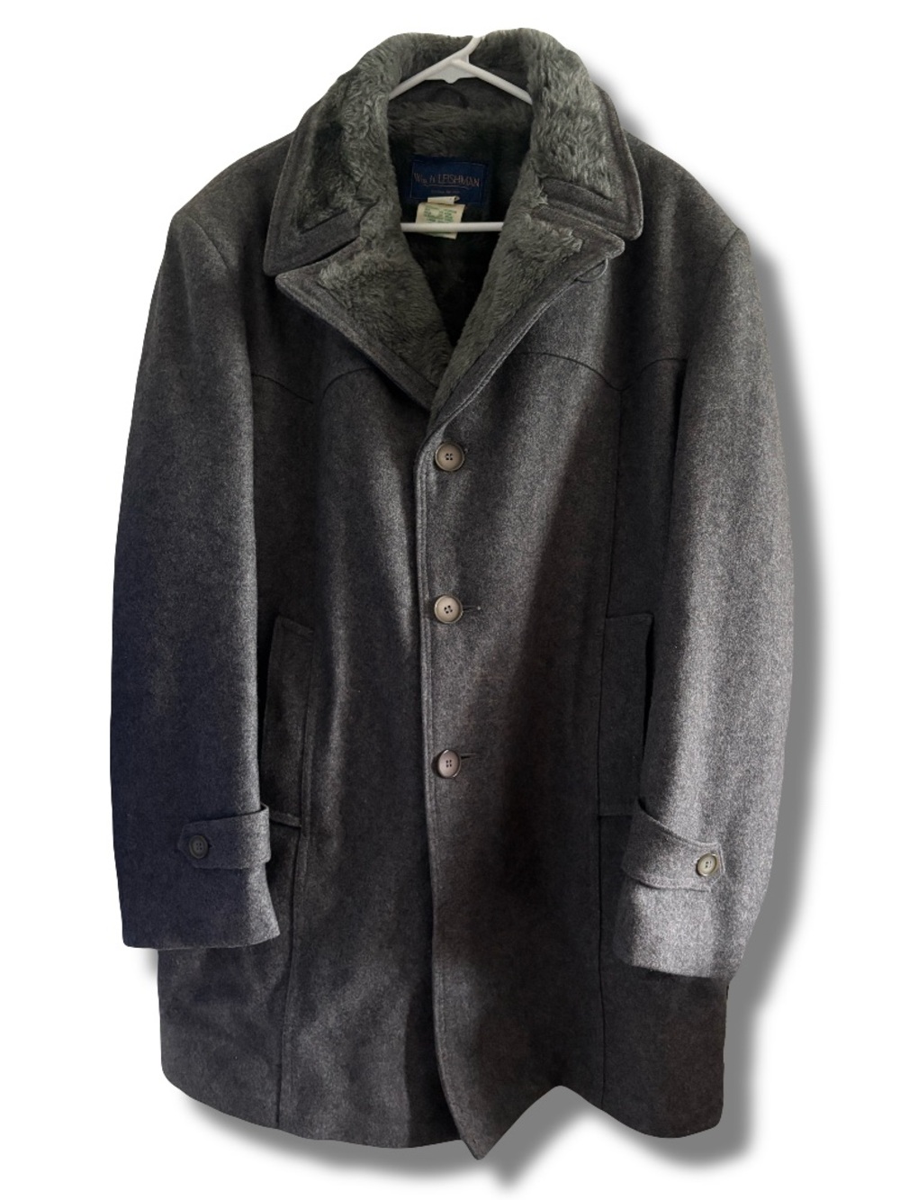 VTG Wm H Leishman Wool Overcoat with Faux Fur Trim / Lining Size 44